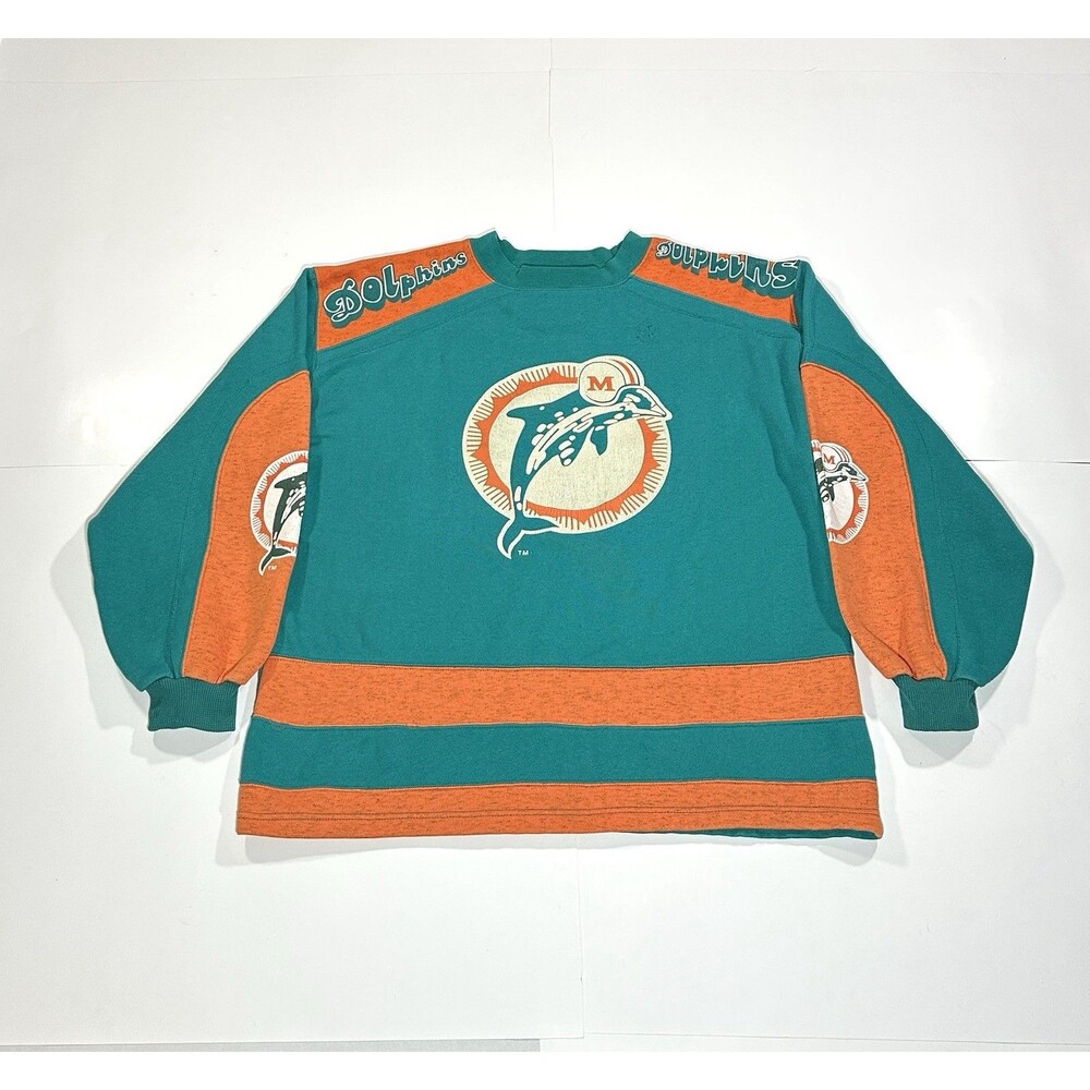 Vintage 90s NFL Miami Dolphins Crewneck Sweatshirt Sz Large Triple Fat Goose USA
